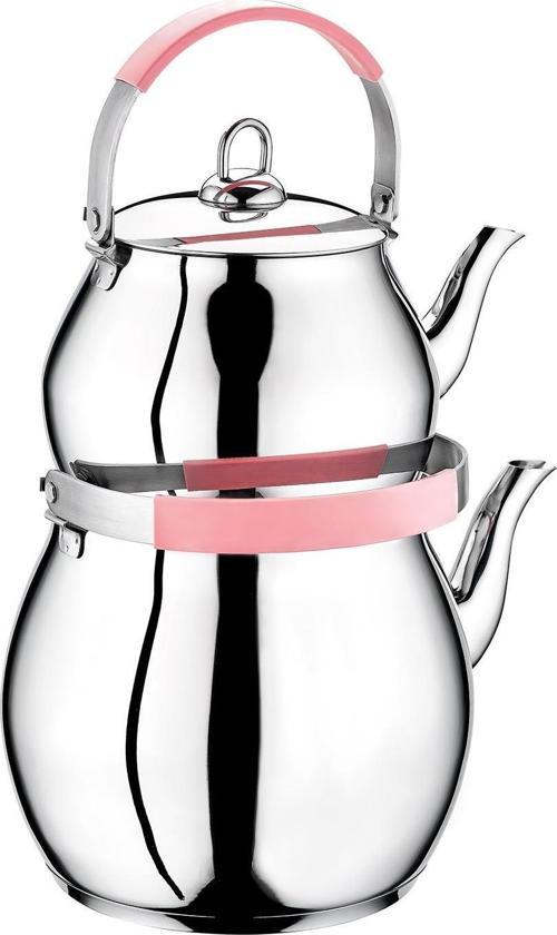 Çelik Çaydanlık XL Pembe Silikonlu Mega 8031