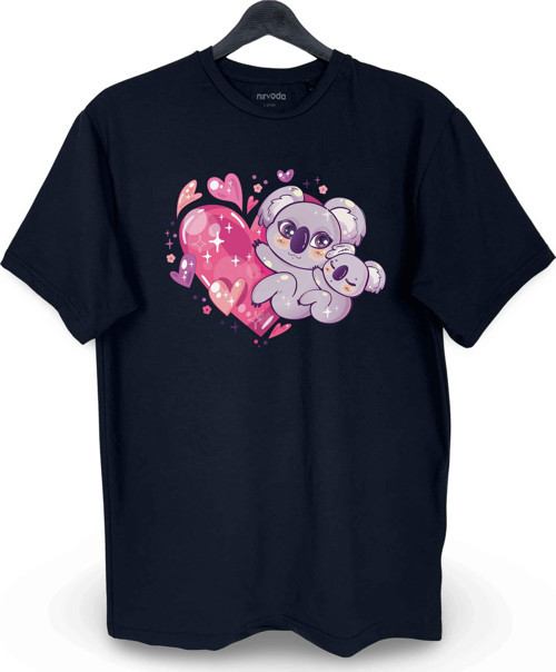 Kalp Koala Baskılı Loose Fit Bisiklet Yaka Unisex Tişört