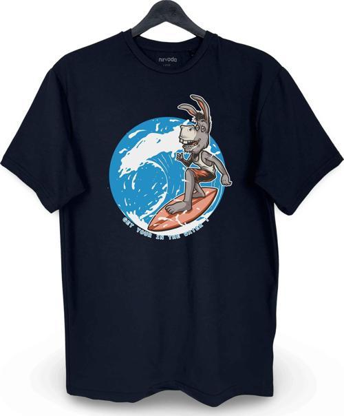 Surf Yapan Eşek Baskılı Loose Fit Bisiklet Yaka Unisex Tişört