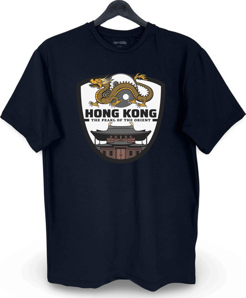 Hong Kong Ejderi Baskılı Loose Fit Bisiklet Yaka Unisex Tişört
