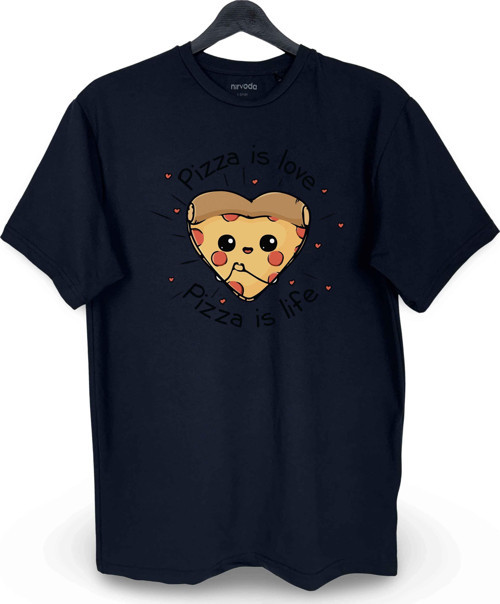 Kalpli Pizza Baskılı Loose Fit Bisiklet Yaka Unisex Tişört