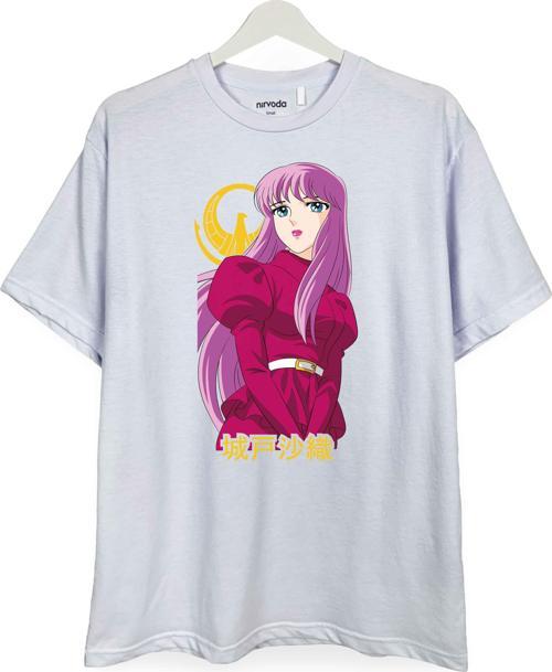 Saori Kido Athena Saint Seiya Baskılı Loose Fit Bisiklet Yaka Unisex Tişört Anime Manga