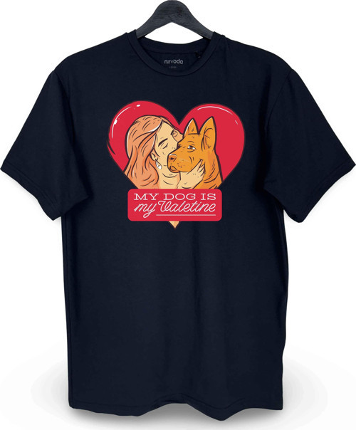 Sevgililer Günü Köpeği Baskılı Loose Fit Bisiklet Yaka Unisex Tişört