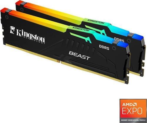 Kıngston Beast Expo KF564C32BBEAK2-64TR 64GB(2x32GB) DDR5 6400MHz CL32 RGB Masaustu Performans Ram