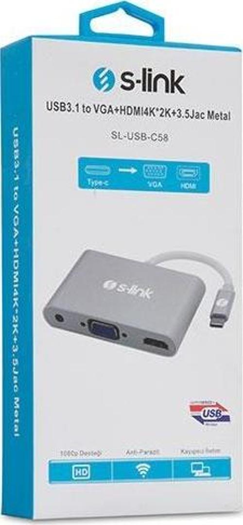 SL-USB-C58 USB3.1 Metal to VGA+HDMI4K-2K+3.
