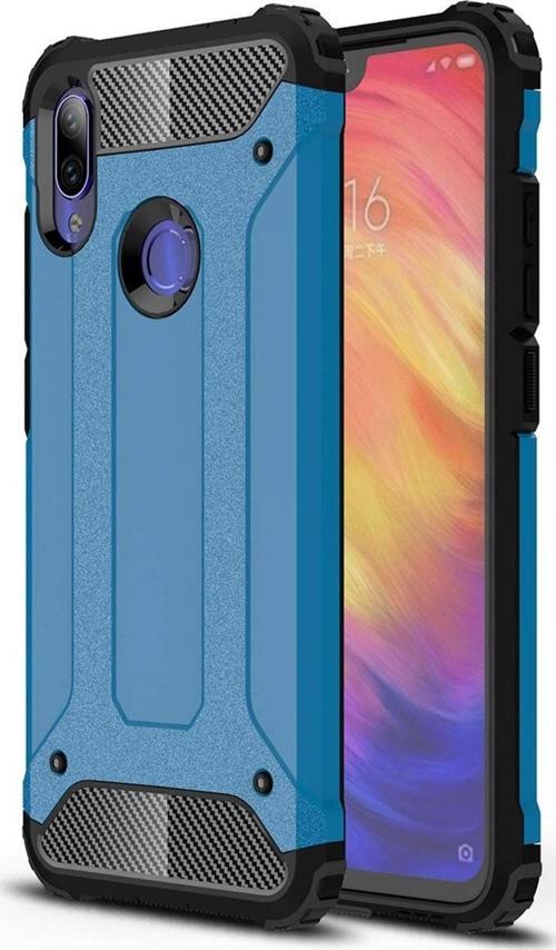 Xiaomi Redmi Note 7 Kapak Çift Katmanlı Zırh Tank Kılıf - Mavi
