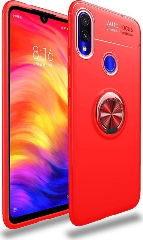 Xiaomi Redmi Note 7 Kılıf Renkli Yüzüklü Manyetik Silikon Kapak Kırmızı - Kırmızı
