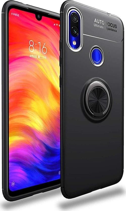 Xiaomi Redmi Note 7 Kılıf Renkli Yüzüklü Manyetik Silikon Kapak Siyah - Siyah