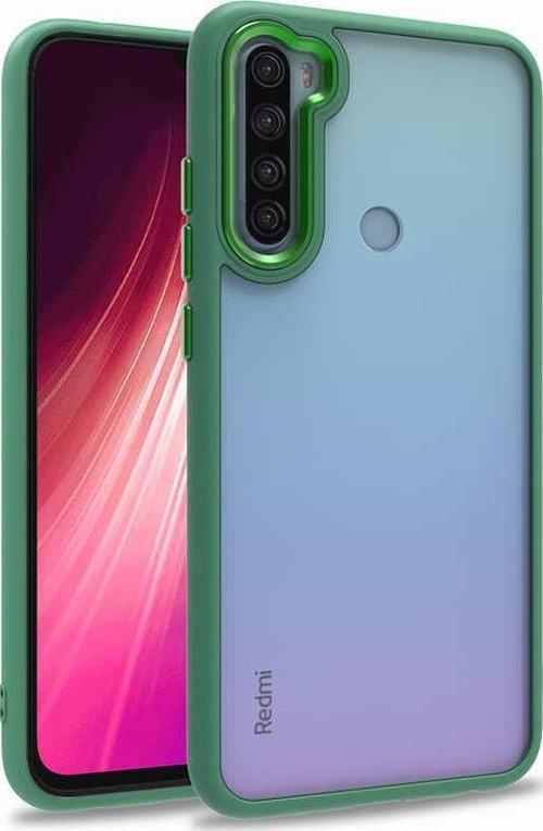 Xiaomi Redmi Note 8 Kapak Metal Kamera Korumalı Arkası Şeffaf Silikon Kılıf - Yeşil