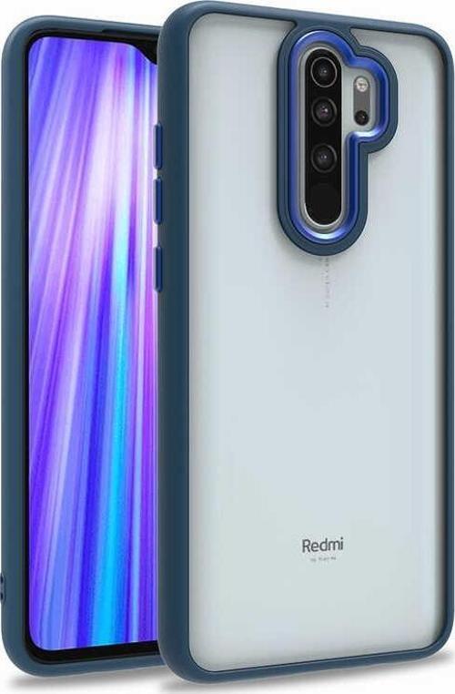 Xiaomi Redmi Note 8 Pro Kapak Metal Kamera Korumalı Arkası Şeffaf Silikon Kılıf - Mavi
