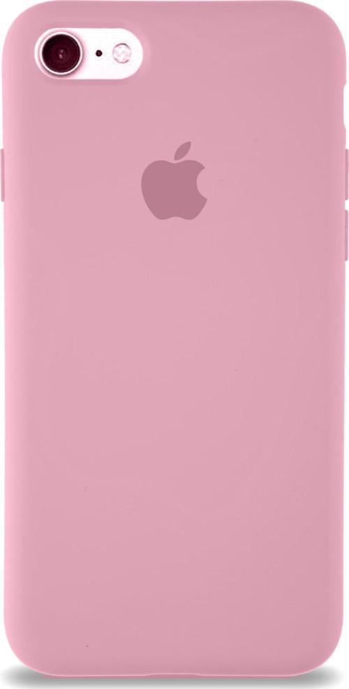 Apple iPhone SE 2020 Uyumlu Logolu Silikon Kılıf Altı Kapalı İçi Kadife Lansman Arka Kapak - Pembe