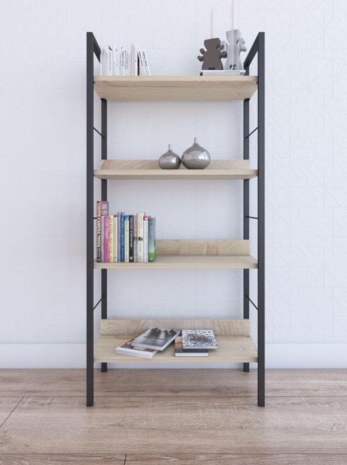 Şişli Dekoratif 4 Raflı Geniş Metal Kitaplık, Dosya Ve Salon Rafı - Rivoli, 126X60X27,6 Cm