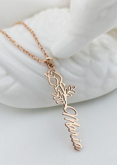 925 Ayar Gümüş Gül Isim Kolye