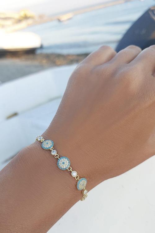 925 Ayar Gümüş Gold Su Yolu Nazar Bileklik