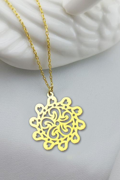 925 Ayar Gümüş Kalpli Çarkıfelek Kolye