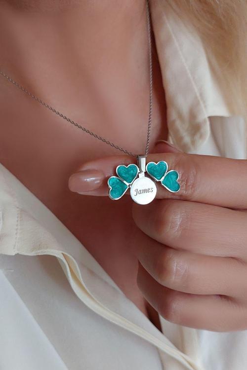 925 Ayar Gümüş İsimli Açılan Yeşil Yonca Kolye