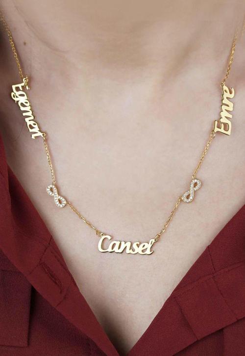 925 Ayar Gümüş Kişiye Özel Çift Sonsuzluk Üç Isim Kolye