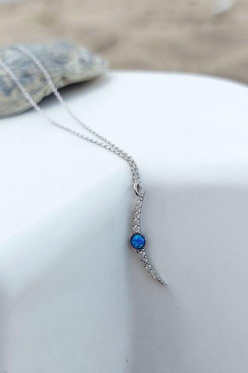 925 Ayar Gümüş Opal Taşlı Rodyumlu Ay Kolye