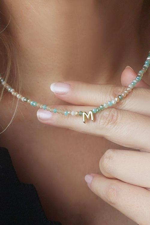 925 Ayar Gümüş Pastel Renkli Kristal Taşlı Harf Kolye