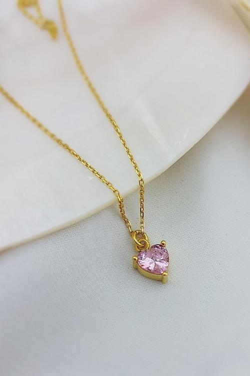925 Ayar Gümüş Pembe Kalp Kolye