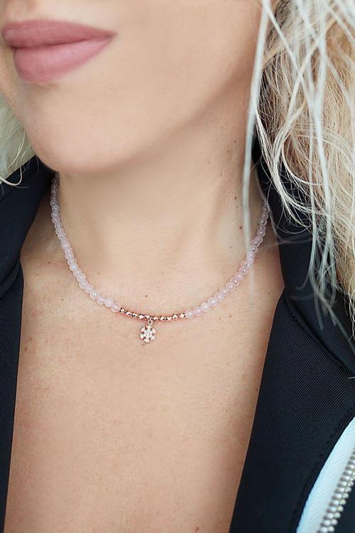 925 Ayar Gümüş Pembe Kuvars Ve Hematit Taşlı Nazar Kolye