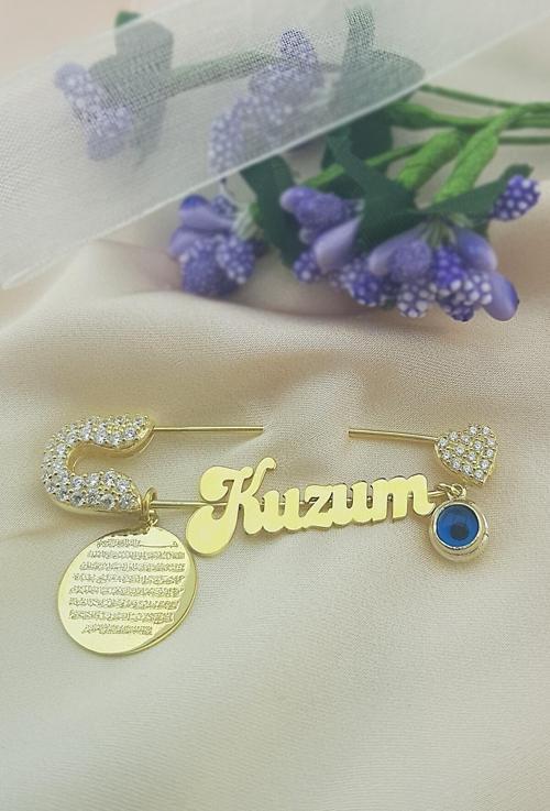 Unisex Gümüş Kuzum Yazılı Bebek İğnesi Bi019