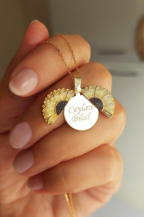 925 Ayar Gümüş Açılan Isimli Ay Çiçeği Kolye