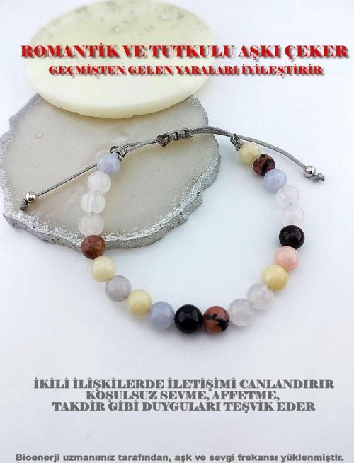Aşk Tılsımlı Doğal Taşlı Gümüş Bileklik