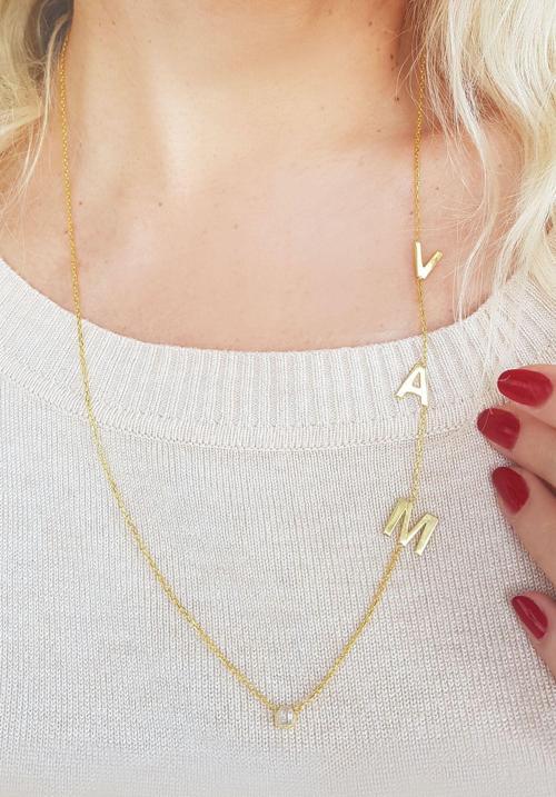 925 Ayar Gümüş Kişiye Özel Üç Harfli Tektaş Kolye