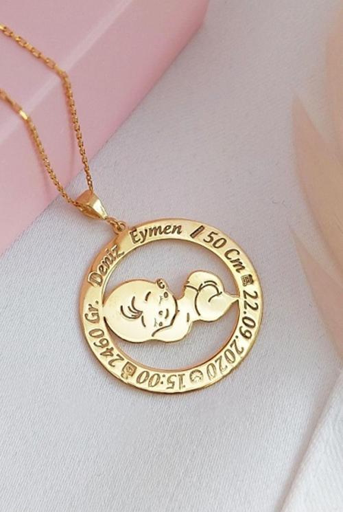 925 Ayar Gümüş Bebek Doğum Bilgisi Kolye