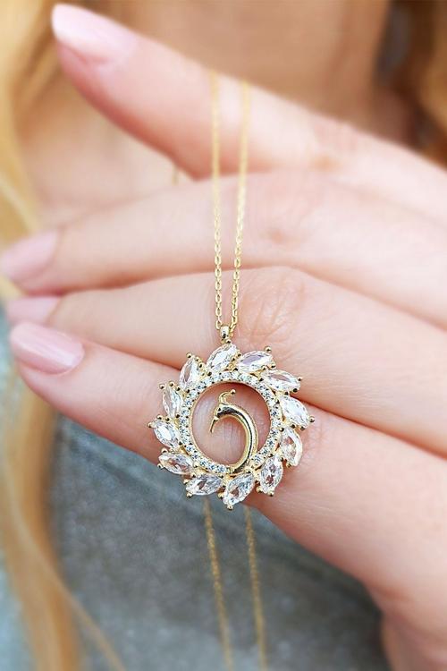 925 Ayar Gümüş Tavuskuşu Kolye