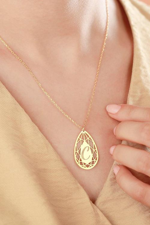 925 Ayar Gümüş Lazer Kesimli Harf Kolye