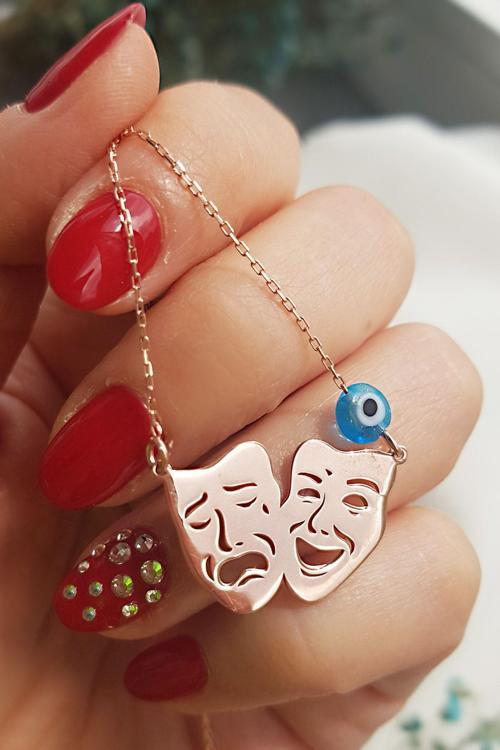 925 Ayar Gümüş Tiyatro Maske Kolye
