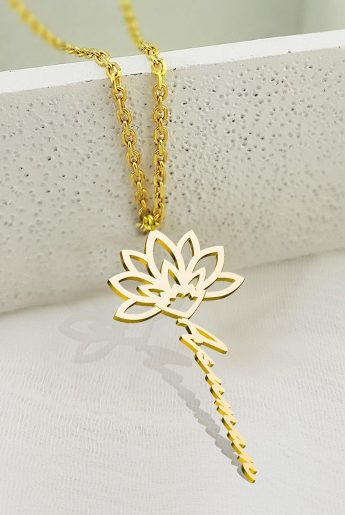 925 Ayar Gümüş Lotus Çiçeği Kadın Isim Kolye