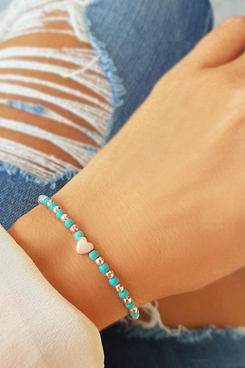 Kadın Firuze Ve Hematit Taşlı Gümüş Bileklik  T002