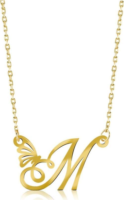 925 Ayar Gümüş M Harfi Kelebek Kolye