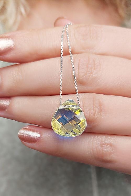 925 Ayar Gümüş Damla İ Taşlı Kolye