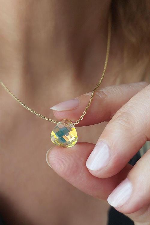 925 Ayar Gümüş Damla Şampanya Rengi Swarovski Taşlı Kolye