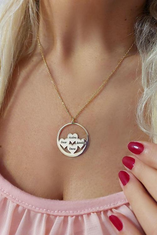 925 Ayar Gümüş Dört Isimli Kalpli Kolye