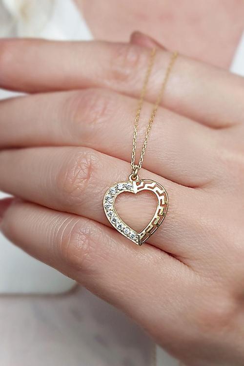 Kadın 925 Ayar Gümüş Taşlı Kalp Kolye