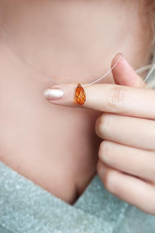 Turuncu İ Taşlı Gümüş Hayalet Kolye