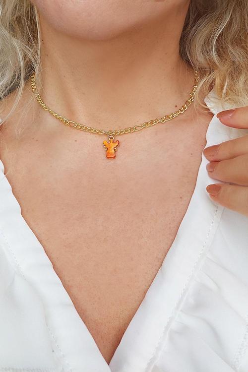 Turuncu Sedef Taşlı Choker Melek Kolye