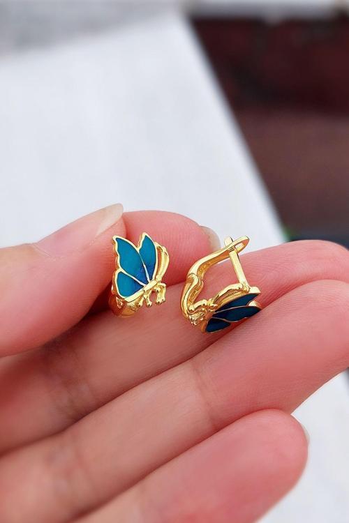 925 Ayar Gümüş Mineli Mavi Çocuk Küpe