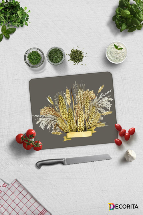 Cam Kesme Tahtası - Cam Kesme Tablası | Buğday Demeti | 29cm x 34cm