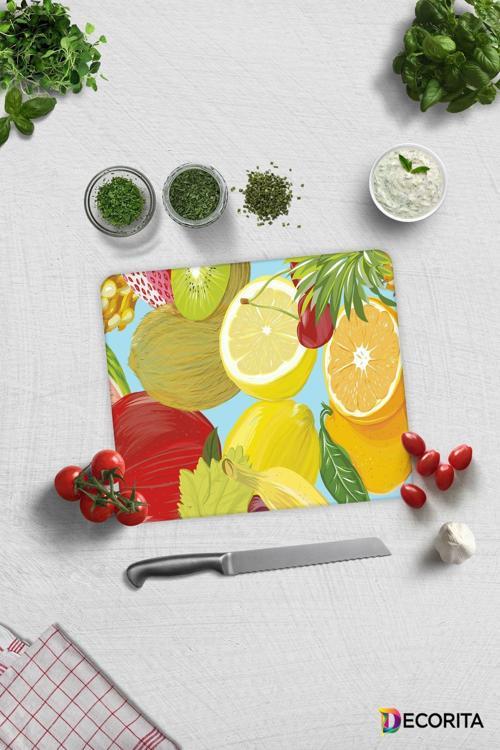 Cam Kesme Tahtası - Cam Kesme Tablası | Ekşi Meyveler | 29cm x 34cm