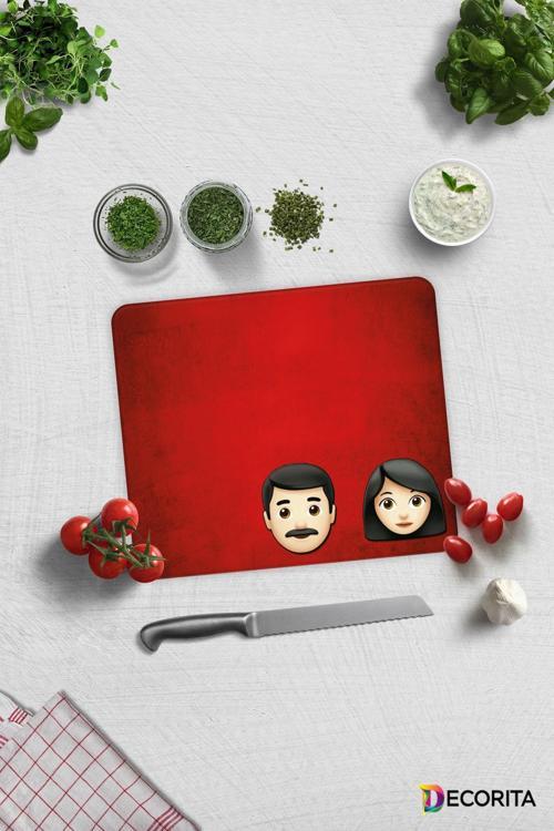 Cam Kesme Tahtası - Cam Kesme Tablası | Emoji Ailesi | Anne & Baba & Çocuklar | 29cm x 34cm