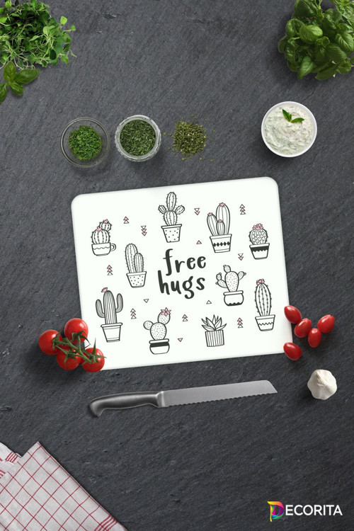 Cam Kesme Tahtası - Cam Kesme Tablası | Free Hugs | 29cm x 34cm