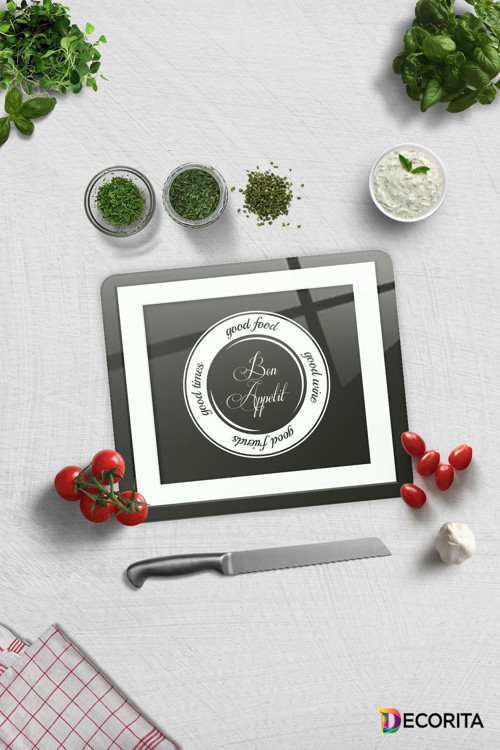 Cam Kesme Tahtası - Cam Kesme Tablası | Good Food - Siyah Fon | 29cm x 34cm