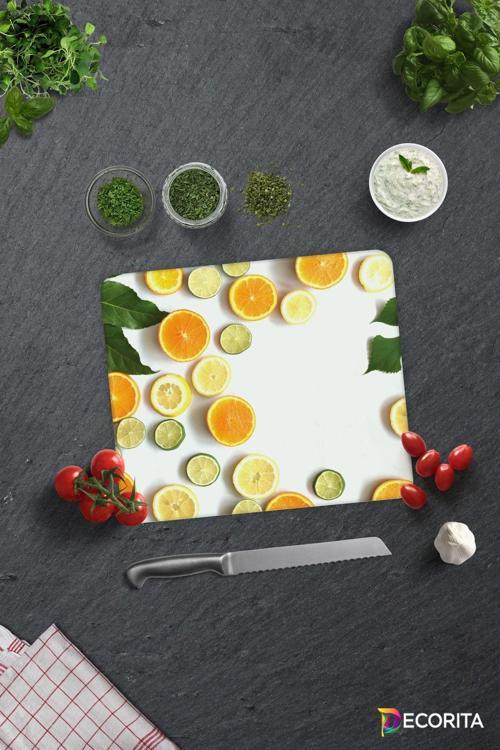 Cam Kesme Tahtası - Cam Kesme Tablası | Limon Desenli | 29cm x 34cm