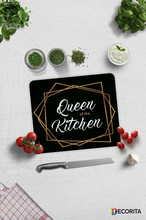 Cam Kesme Tahtası - Cam Kesme Tablası | Queen Of The Kitchen - Siyah | 29cm x 34cm